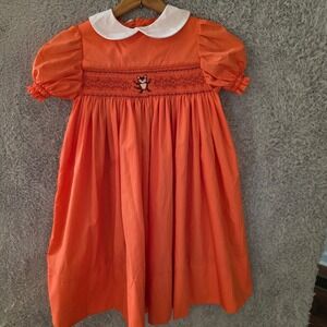 Auburn or Clemson Tigers Orange Smocked Dress - Peter Pan‎ Collar Girls 7